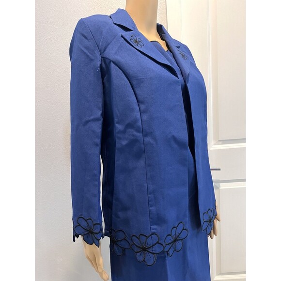 Anthony Richards Women 2-Piece Set Suit Embroidered Blazer & Dress Blue Sz 10 - Picture 7 of 16